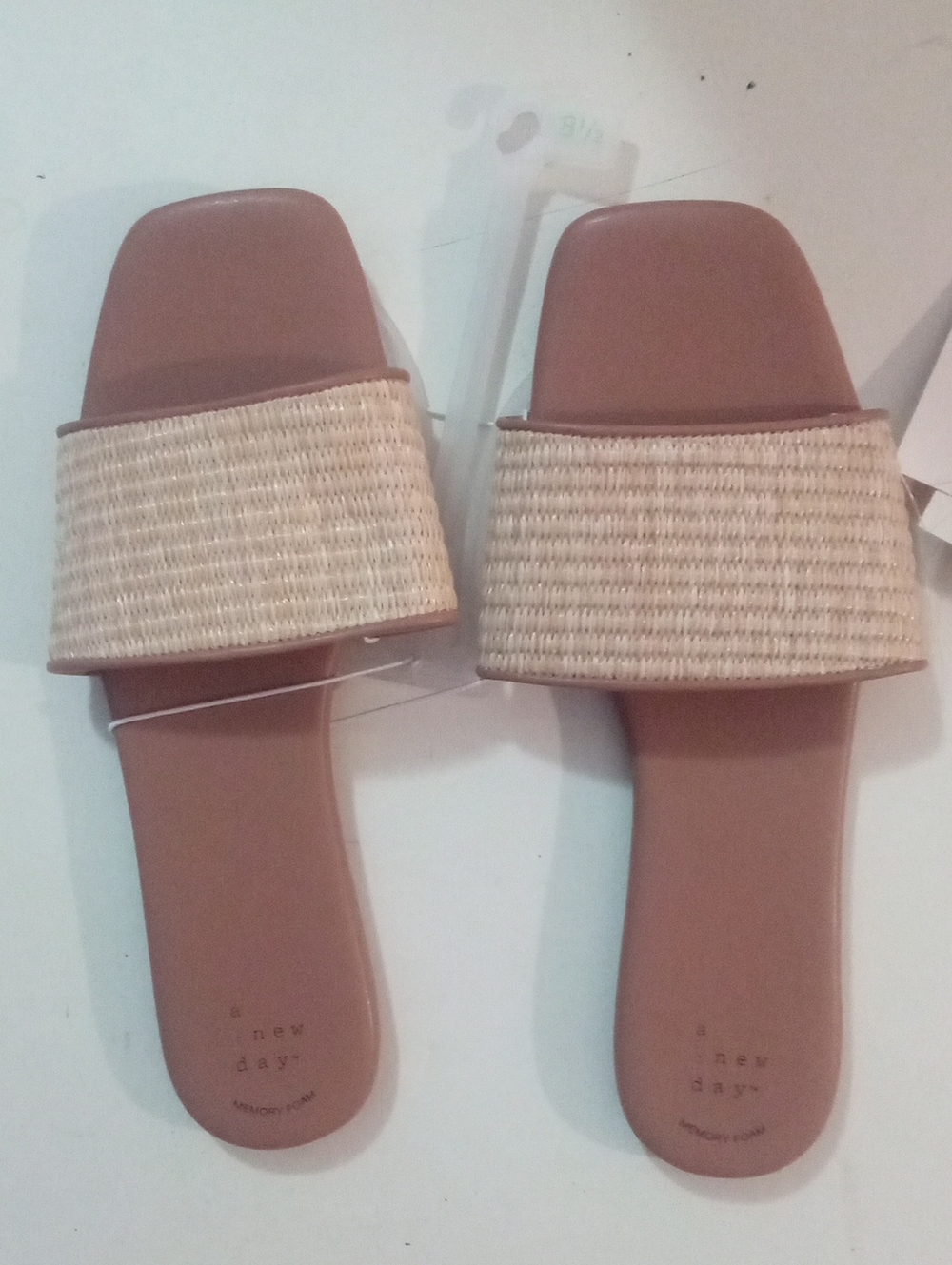 a new day Tan Slide Sandals with Natural Raffia Straps 8 1/2 NWT $25